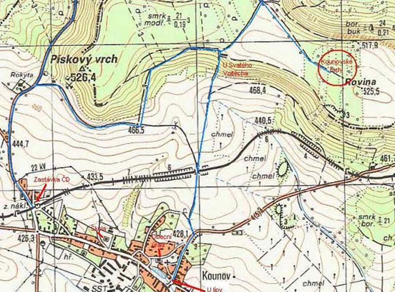 Kounovsk� kameny - mapa